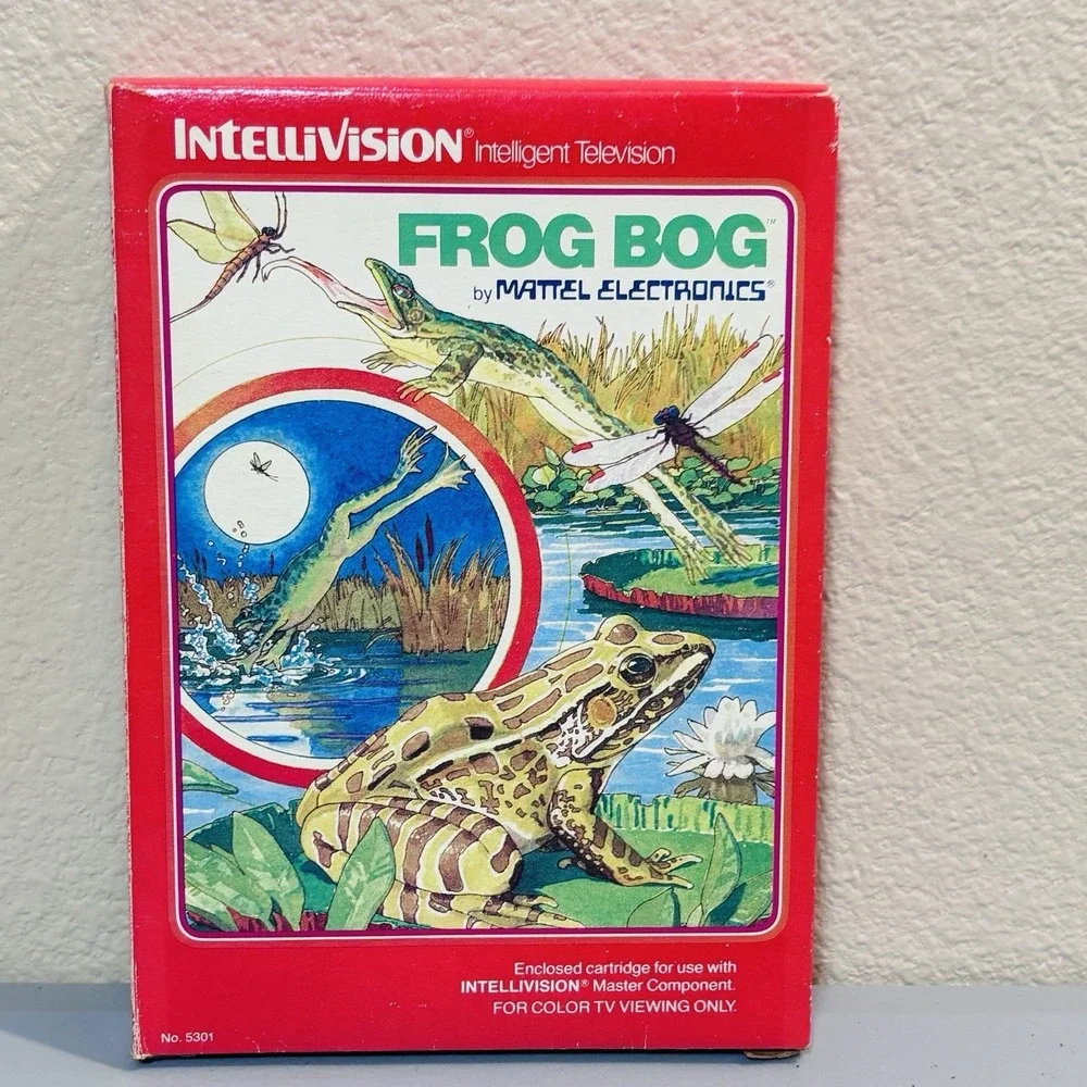Frog Bog Intellivision, 1982 Mattel Video Game, Overlays, Manual & Box Cartridge